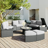 10-Piece Outdoor Sectional Half Round Rattan Sofa Set with Storage, Light Gray